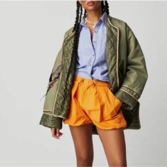 NWT Free People 'Camp Out' Nylon Bubble Hem Shorts  'Vitamin C'| Large | - Picture 1 of 6